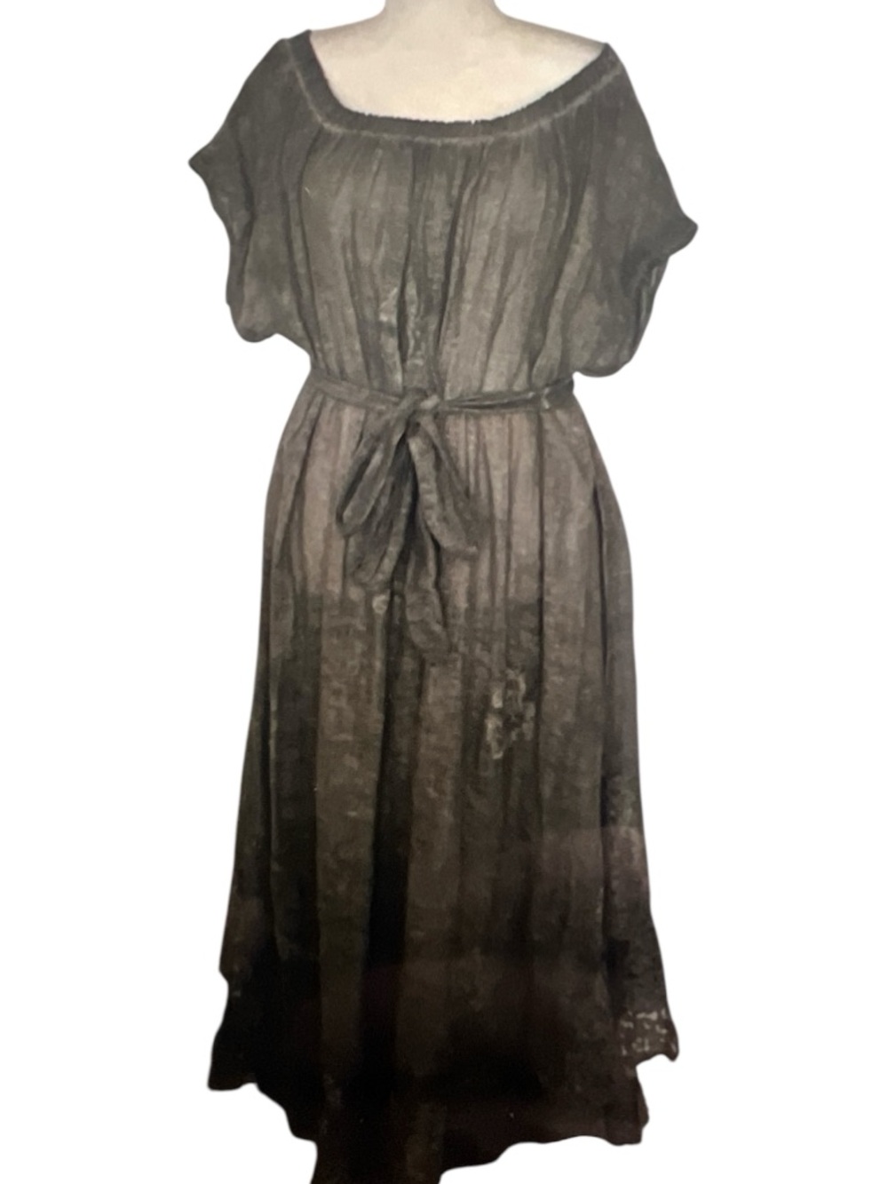 Muche et Muchette Daisy Linen Gauze Maxi Dress Gray Lace Trim Boho Cottagecore